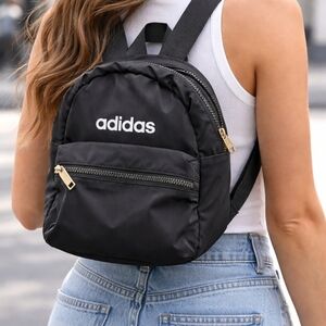 Vintage Adidas Spell Out Mini Backpack Book Bag Carry On Day Pack Black